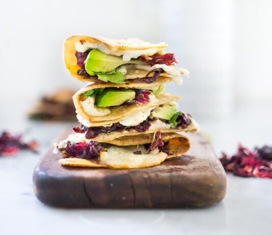Hibiscus Flower Quesadilla Stack of hibiscus flower quesadilla slices
