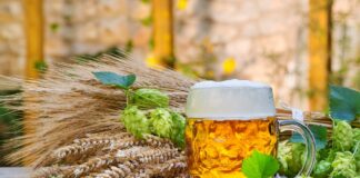 Here’s How to Be Happy With Hops – Other Than the Beer Thing Glass of foamy beer surrounded by hop cones